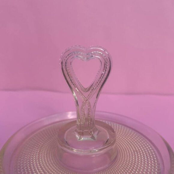 Vintage L E Smith Hobnail Glass Heart Jewelry Candy Dish Tray with heart Handle - Picture 2 of 5